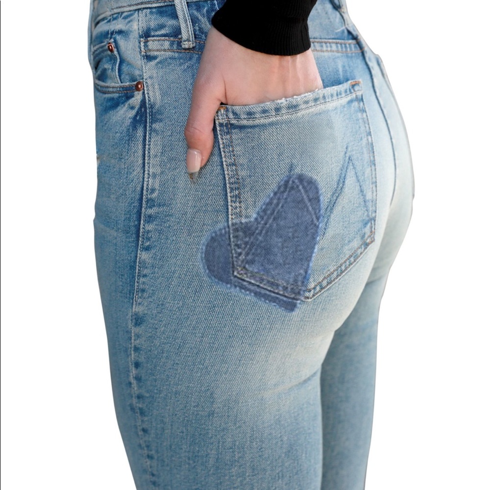 Mother The Dazzler High-Rise Ankle Straight Leg Heart Pocket Jean Size 28